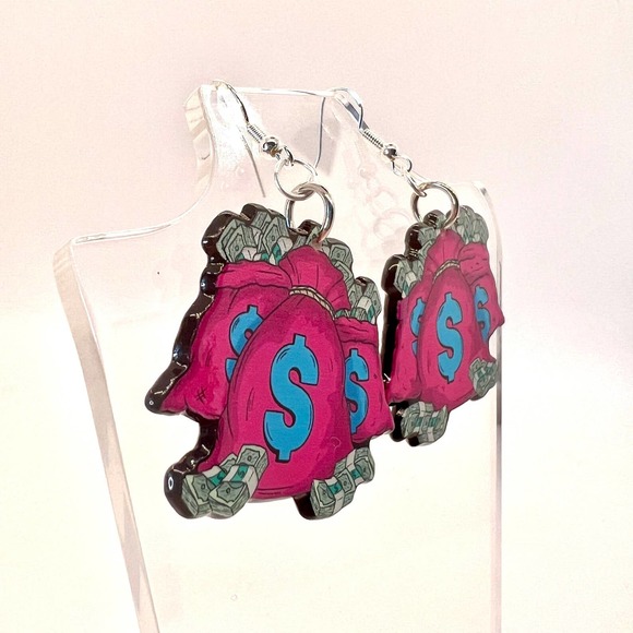 Money Bags Earrings - Cash Earrings - Boss Babe Earrings - Influencer Earrings - Picture 2 of 8